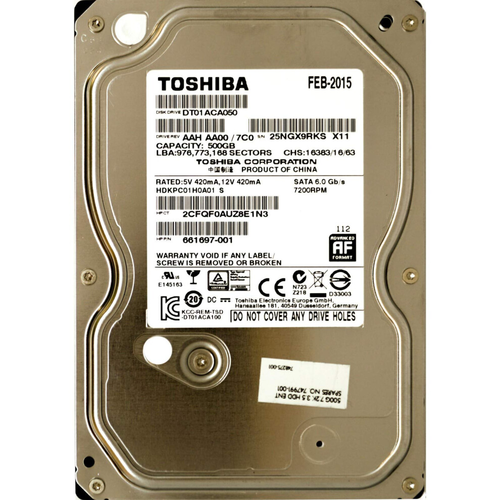 Toshiba 500GB 7.2K 3.5 SATA 3.5-Inch Internal Hard Drive DT01ACA050