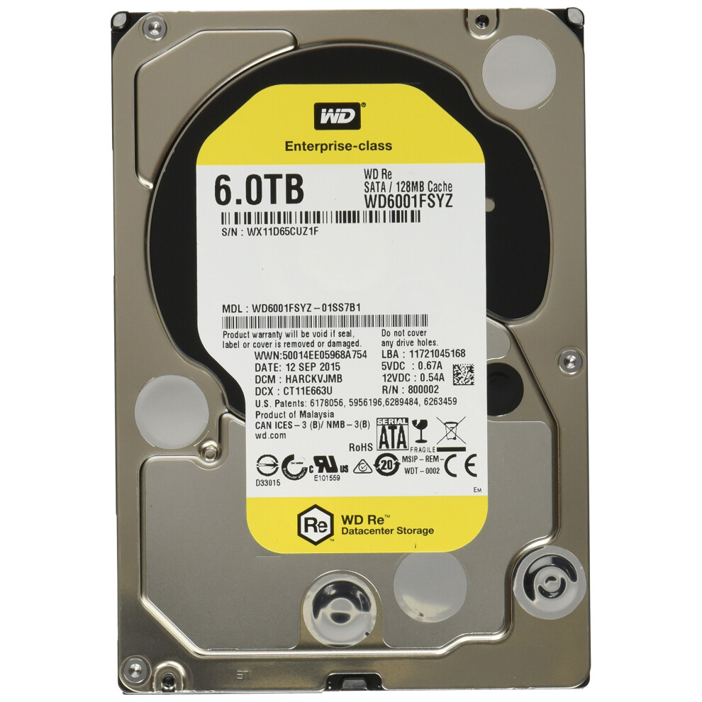 WD 6TB 3.5"" Re 7200 RPM SATA III 128 MB Cache Bulk/OEM Enterprise Har