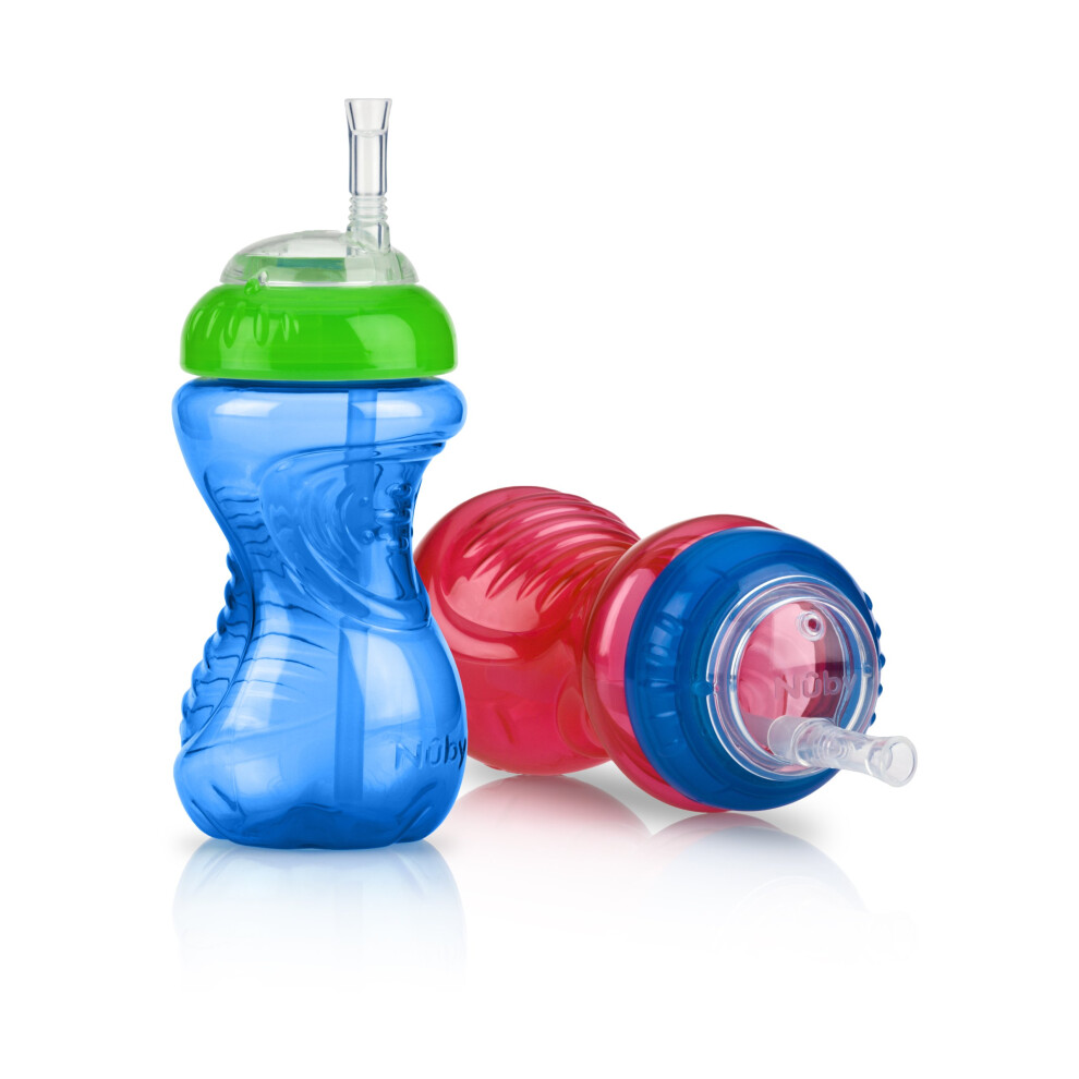 Nuby 2-Pack No-Spill Cup with Flex-Straw  10 Ounce  Red and Blue