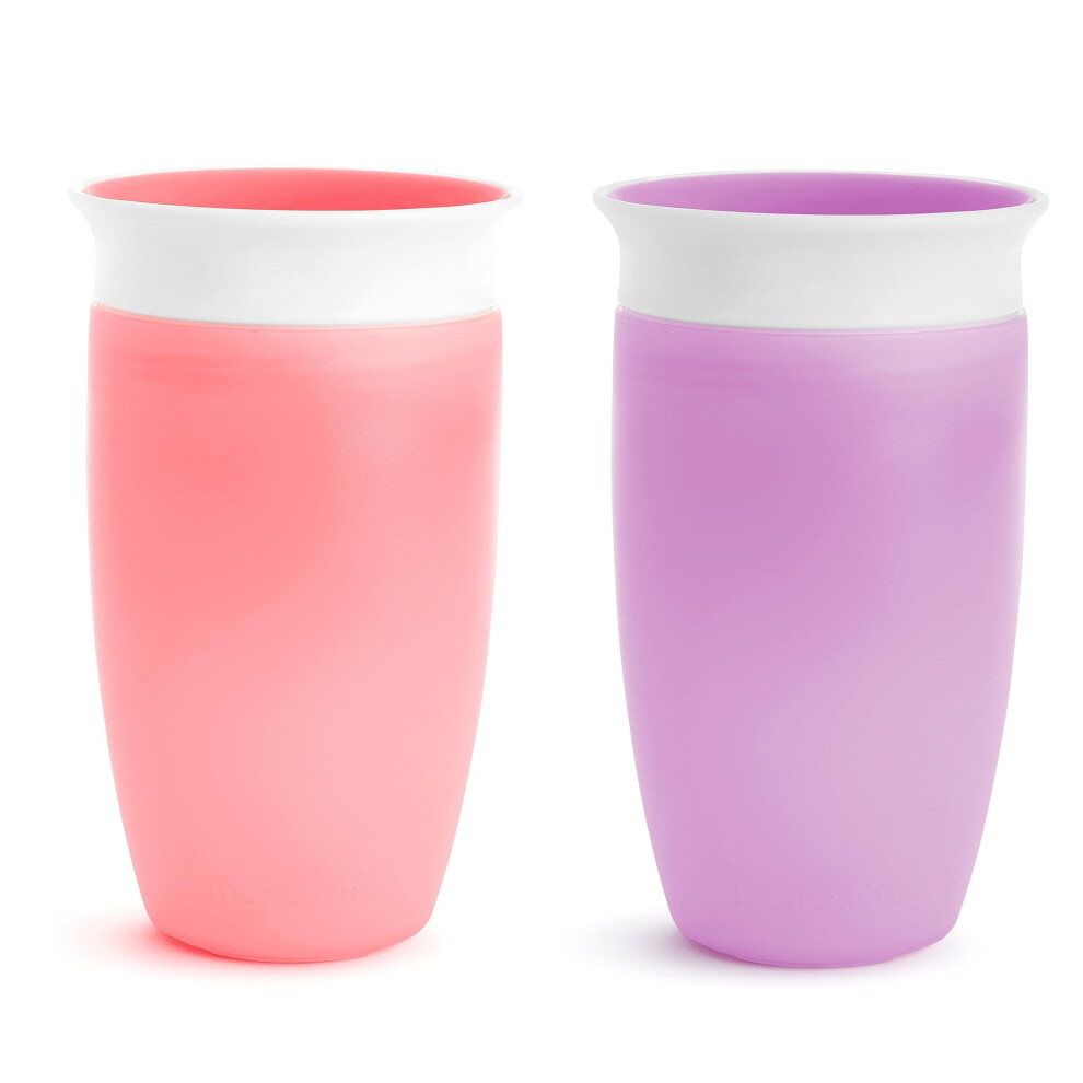 Miracle 360 Toddler Sippy Cup Spill Proof 10 Ounce 2 Pack Pink/Purple Munchkin