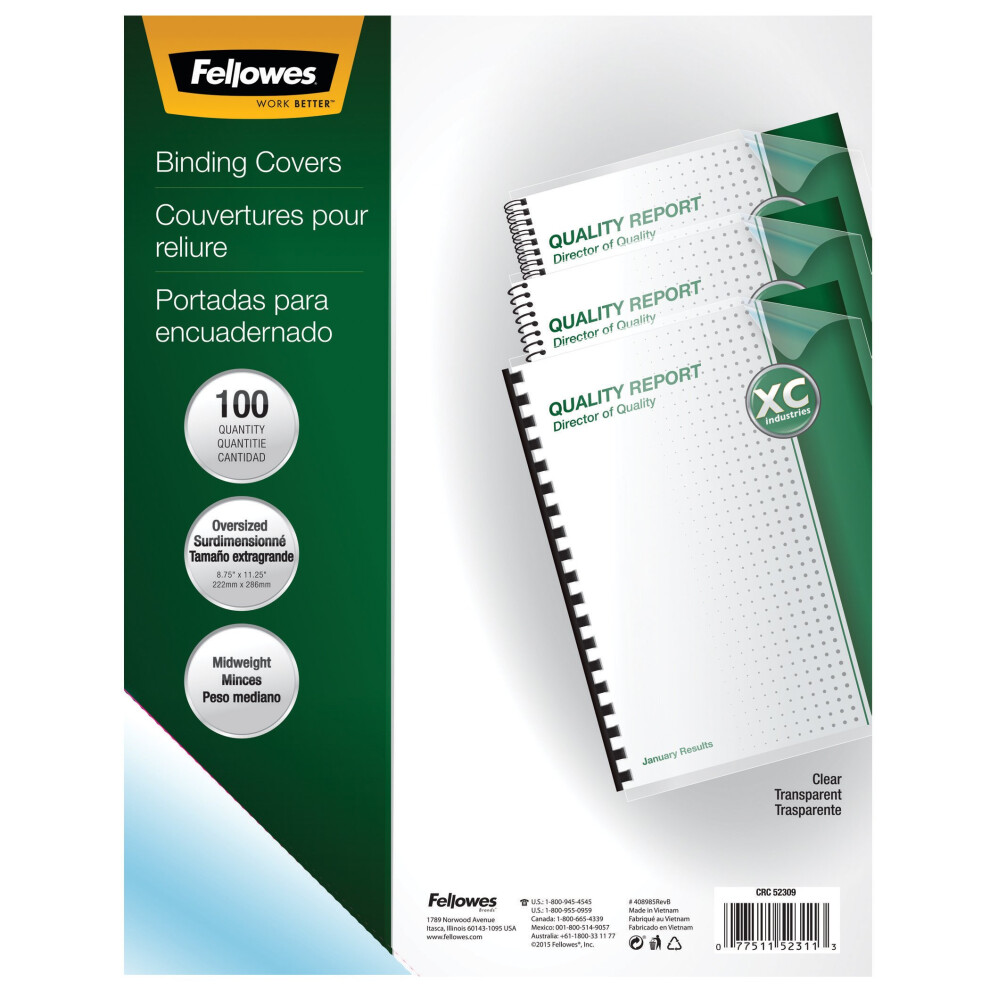 Fellowes Transparent PVC Binding Covers  Oversize  100 Pack (52311)