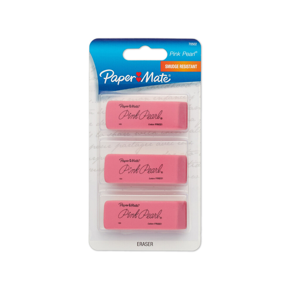 Paper Mate Pink Pearl Erasers  Medium  3 Count