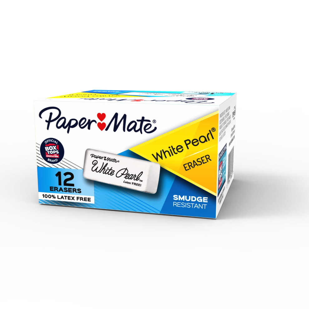 Paper Mate White Pearl Erasers  Large  12 Count