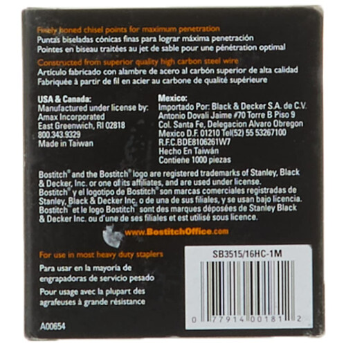 Bostitch 790121 Staples pesados de 0,94 polegadas comprimento da perna 1000 grampos/caixa (SB351516HC1M) 2