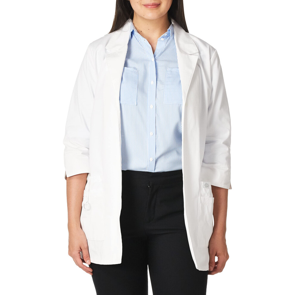 Dickies Scrubs Women's Junior Fit 3/4 Sleeve Lab Coat  White  Medium