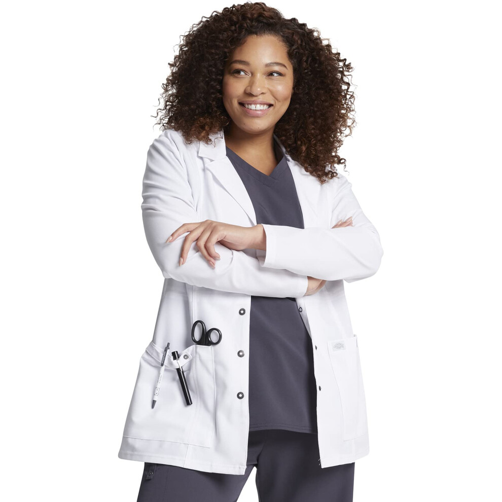 Dickies womens Xtreme Stretch 28 Inch Snap Front Medical Lab Coat  Whi