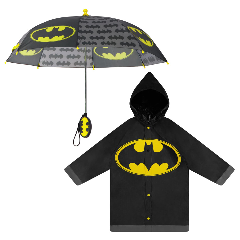 DC Comics Boys Kids Umbrella and Poncho Raincoat Set  Batman & Superma