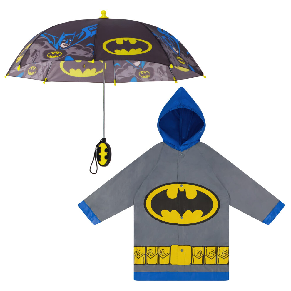 DC Comics Boys Kids Umbrella and Poncho Raincoat Set  Batman & Superma