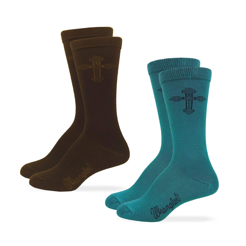 Wrangler Womens Lightweight Novelty Cross Crew Socks 2 Pair Pack (Teal