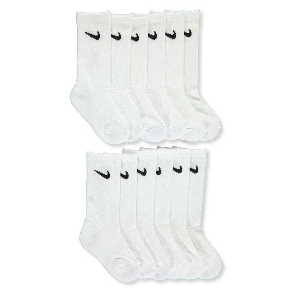 Nike Cushioned Mesh Crew Socks 6-Pack (Little Kid) White Shoes Size 4-