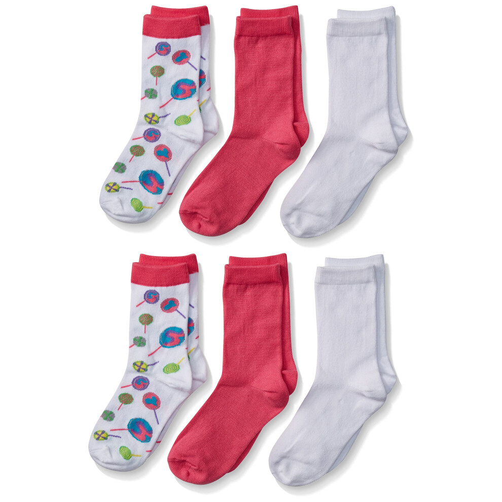 Fruit of the Loom Girl's 12 Pack Lollipop Crew Socks  White/Fuchsia  S