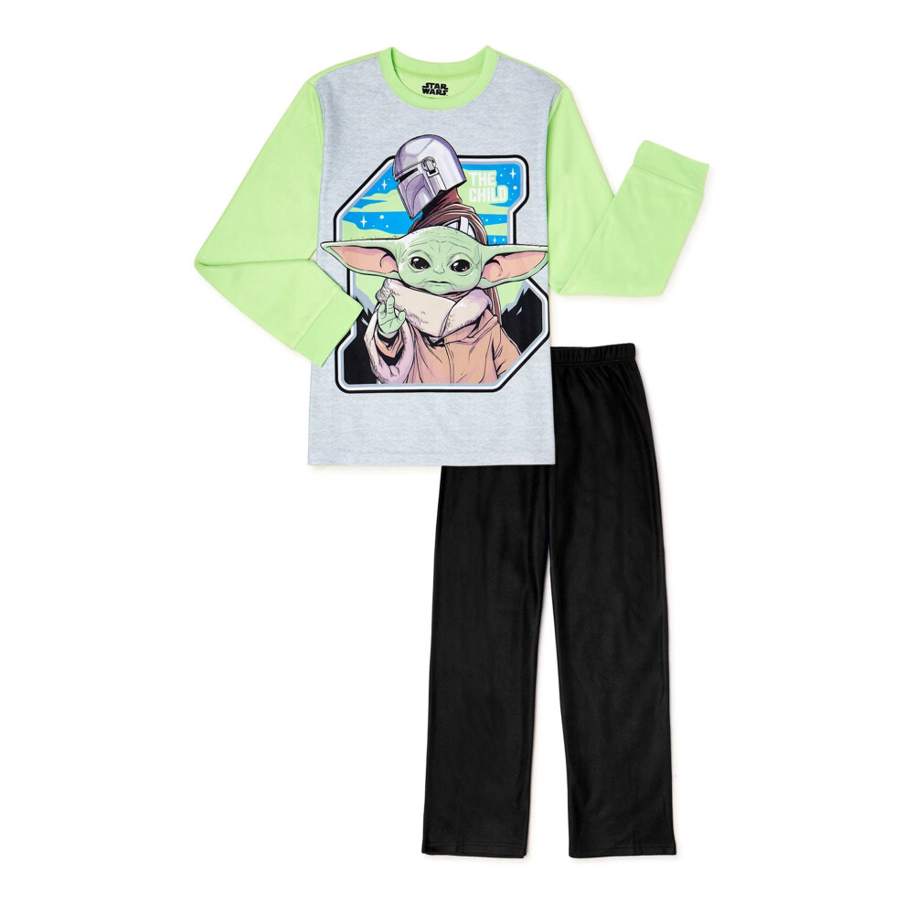 Disney Big Boys Star Wars Baby Yoda 2 Piece Pajamas Sleep Set (8) Gree