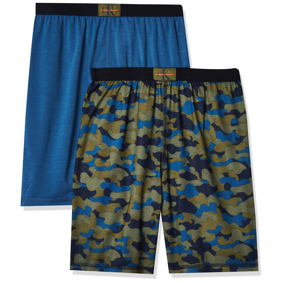 Calvin Klein Boys' Little Lounge Pajama Shorts  2 Pack  Green/Dark Blu