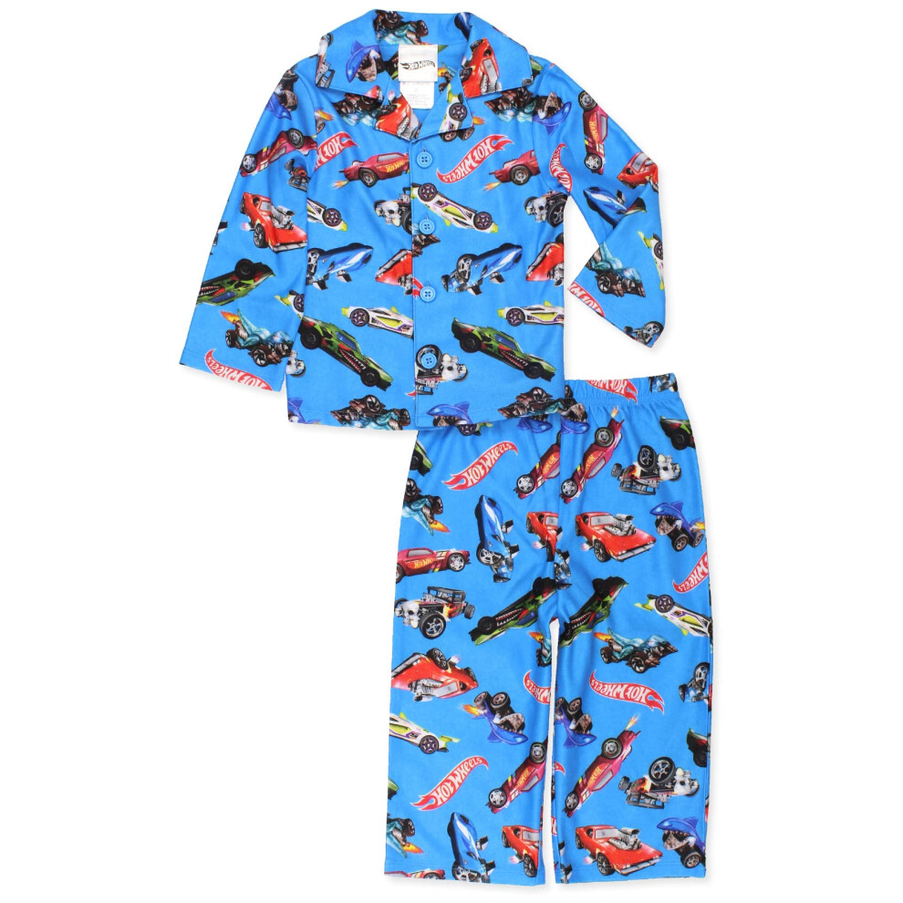 Hot Wheels Racecar Toddler and Boys Flannel Coat Style Pajama Set (2T