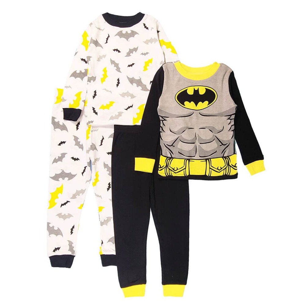 DC Comics Boys' Batman Four-Piece Pajama Set  Grey Bat  8