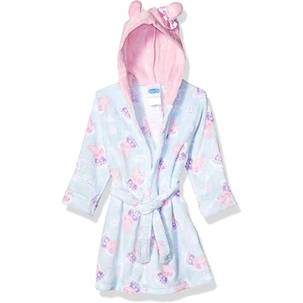 Peppa Pig Girls' Toddler Velvet Fleece Hooded Robe  Aqua  3T