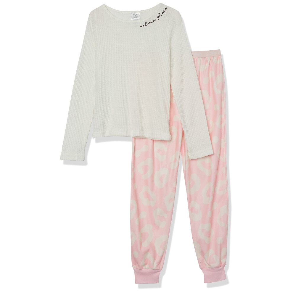 Calvin Klein Girls' Thermal Pajama Set 2 Piece PJ  Oversized Leo  Medi