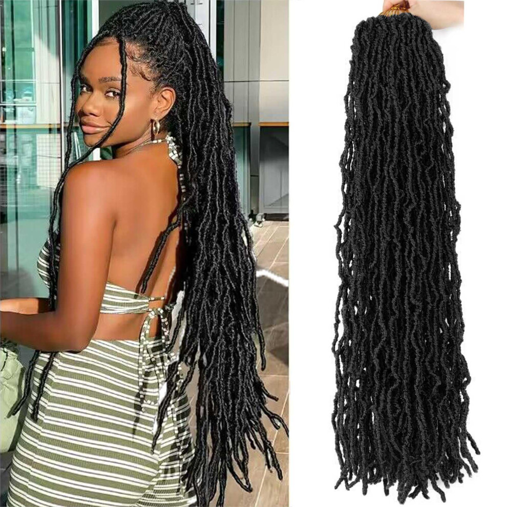 30 Inch Soft Locs Crochet Hair Pre Looped Faux Locs Crochet Braids Curly Wavy Goddess Locs Dreadlocs Synthetic Hair For Black Women(30 Inch (Pack Of 6), 1B)-image