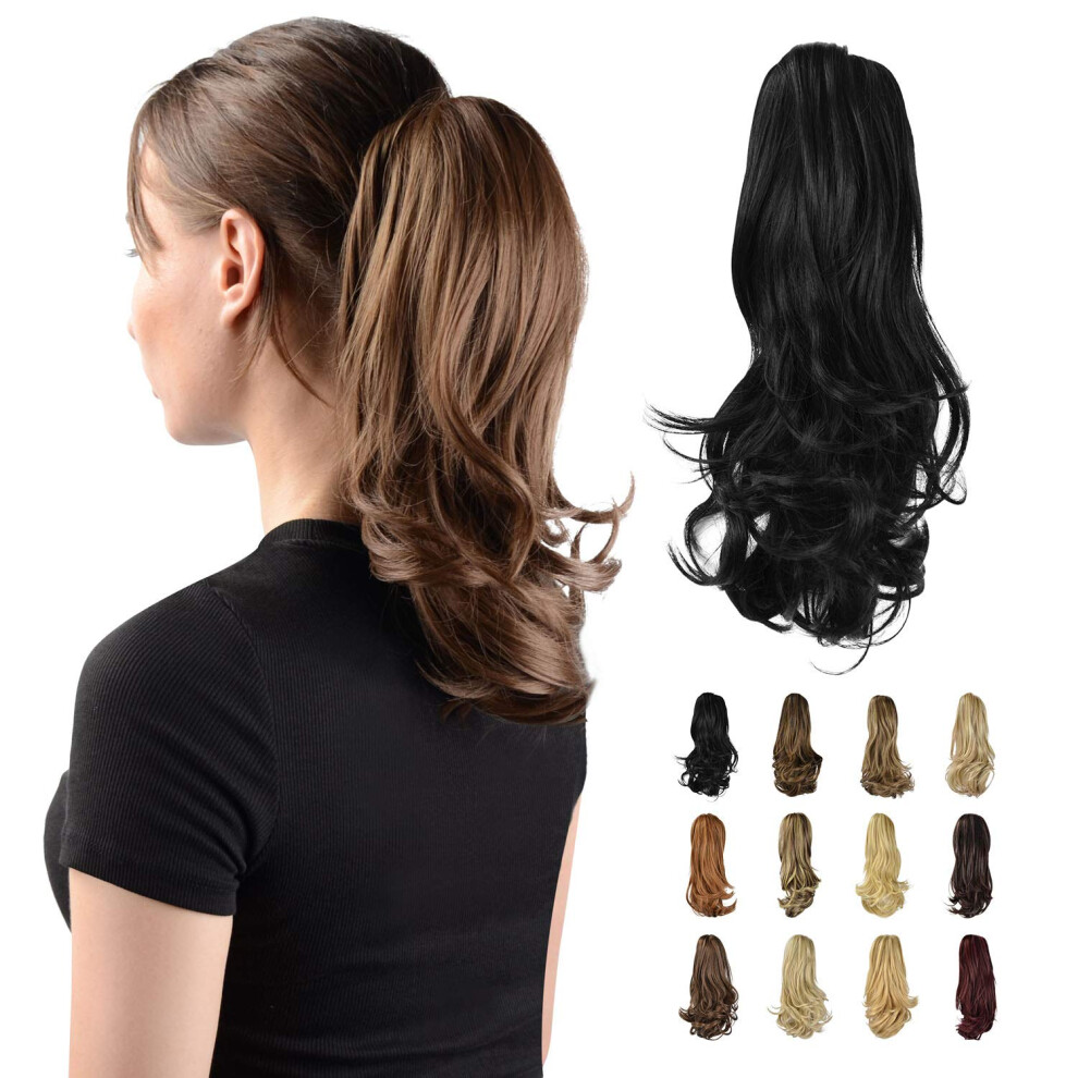 Sofeiyan 13"""" Ponytail Extension Long Curly Ponytail Clip In Claw Hair Extension Natural Looking Synthetic Hairpiece For Women Black