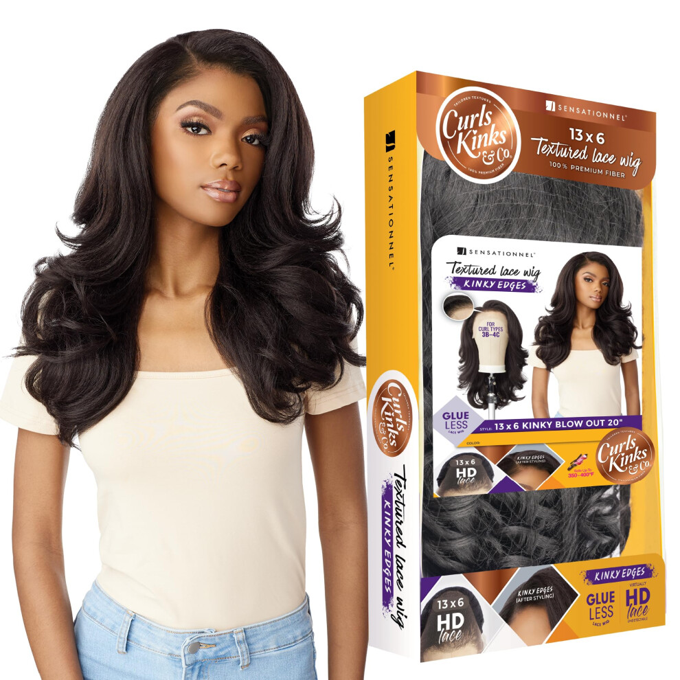 Sensationnel Unisex Curls Kinksandco Kinkyedges Wig - Kinky Blow Out 20 Inch 13X6 Lace Frontal Natural Kinkytexture Edged Hairline For Natural 3C To 4C Hair