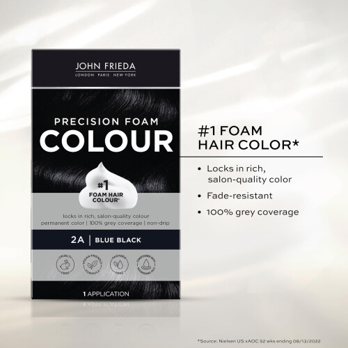 John Frieda John Frieda Precision Foam Colour, Μπλε Μαύρο 2A, Κιτ Χρώματος Μαλλιών, Αντι-Φθορά Κάλυψης Γκρίζων 1