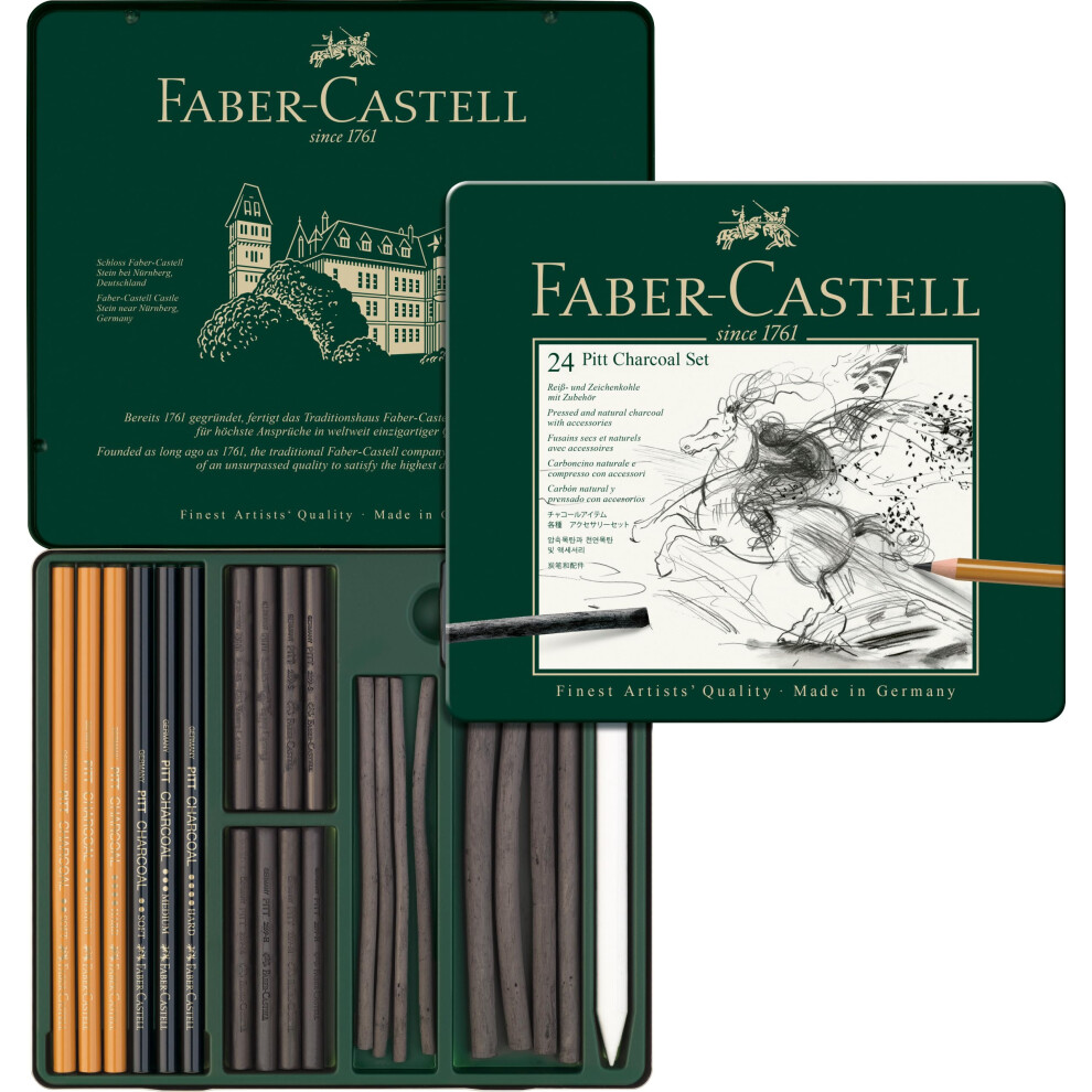 Faber-Castel Pitt 112978 Charcoal Set in Metal Case Pieces  24 Count (