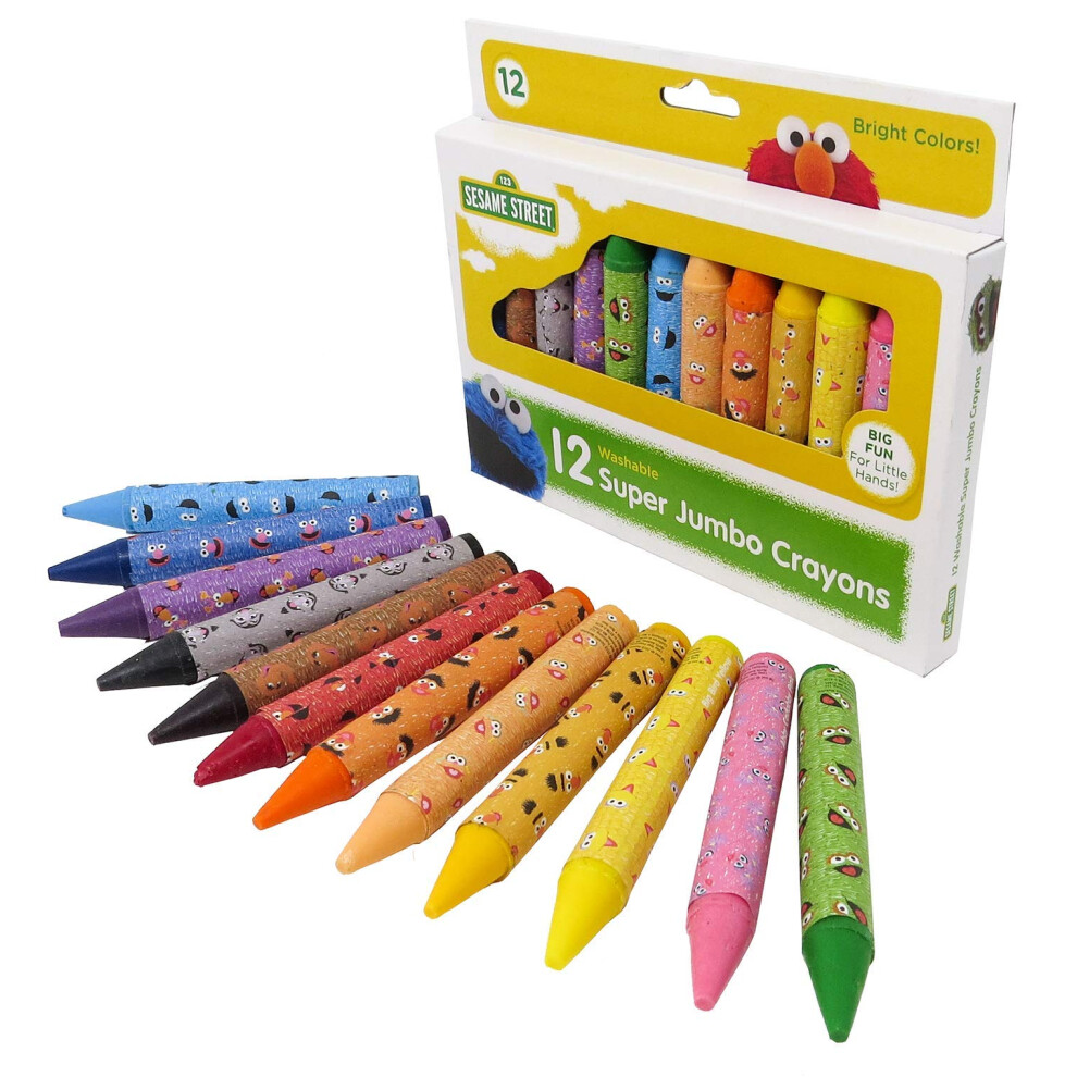 Sesame Street 12 Count Washable Jumbo Crayons | For Toddlers and Kids