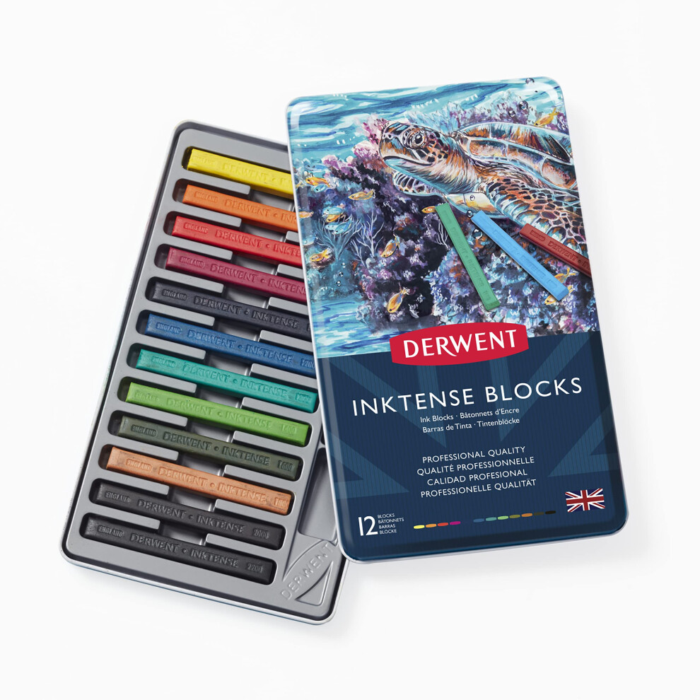 Derwent Inktense Blocks 12 Tin  Set of 12  8mm Block  Soft Texture  Wa