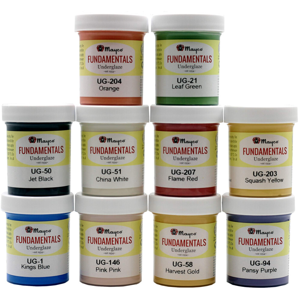 Set of 10 Ceramic Underglaze Paint Colors for Clay  Greenware or Bisqu