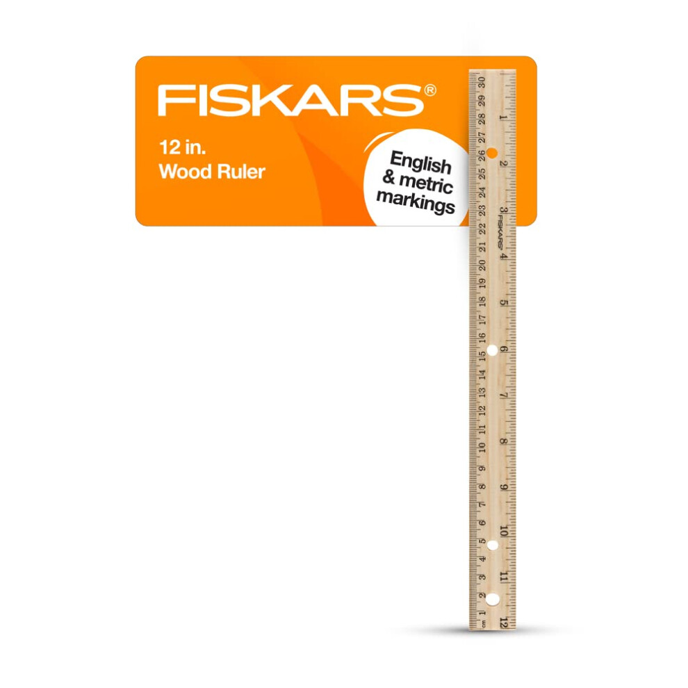 Fiskars Wood Ruler - 12"" Straight Edge Ruler for Kids - Back to Schoo