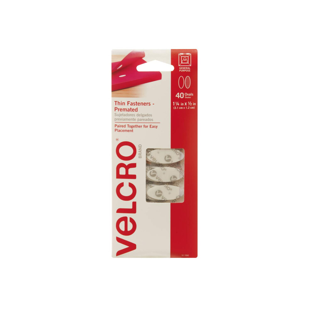 VELCRO Brand - Thin Fasteners - Premated - Ovals  40 Sets - White