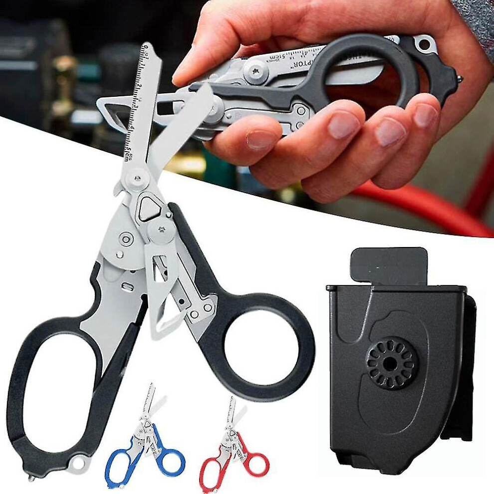 () Multifunction Raptor 6 In1 Raptor Emergency Response Shears With Strap Cutter And Glass Breaker Strap Cutter Safety Hammer Blue/Black