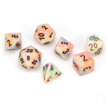 Chessex Tärningsset - 10mm Festiv Cirkus/Svart Plast Polyhedral Tärningar - D&D TTRPG - Inkluderar 7 Tärningar