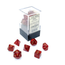 Chessex Dice Set - 10mm Glitter Red/Gold Polyhedral Dice Set - Dungeon