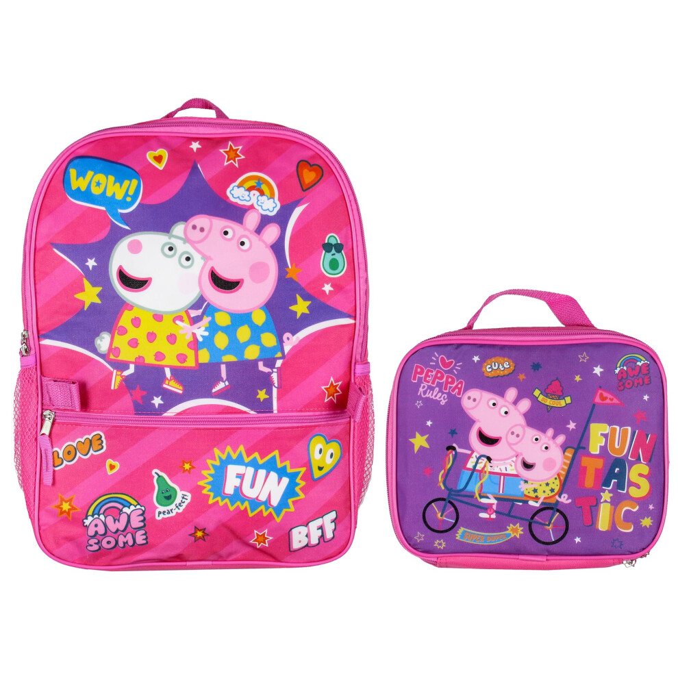 Peppa Pig School Travel Backpack Set For Girls With Detachable Insulat