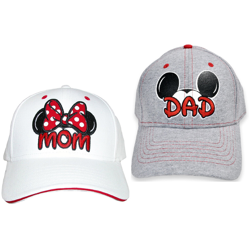 Disney Set Mickey & Minnie Hats Baseball Cap Men's Women's 2 Pack (Whi