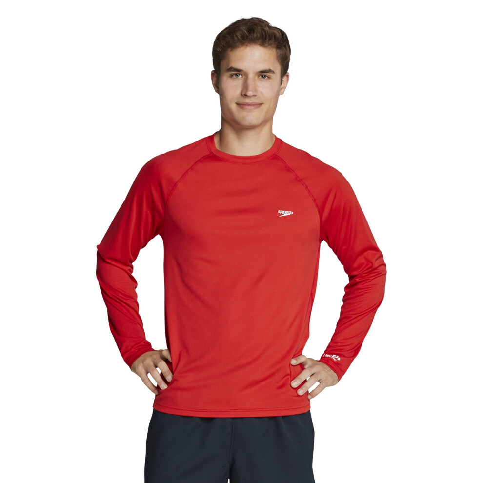 Speedo Men's Uv Swim Shirt Easy Long Sleeve Regular Fit   Speedo Red