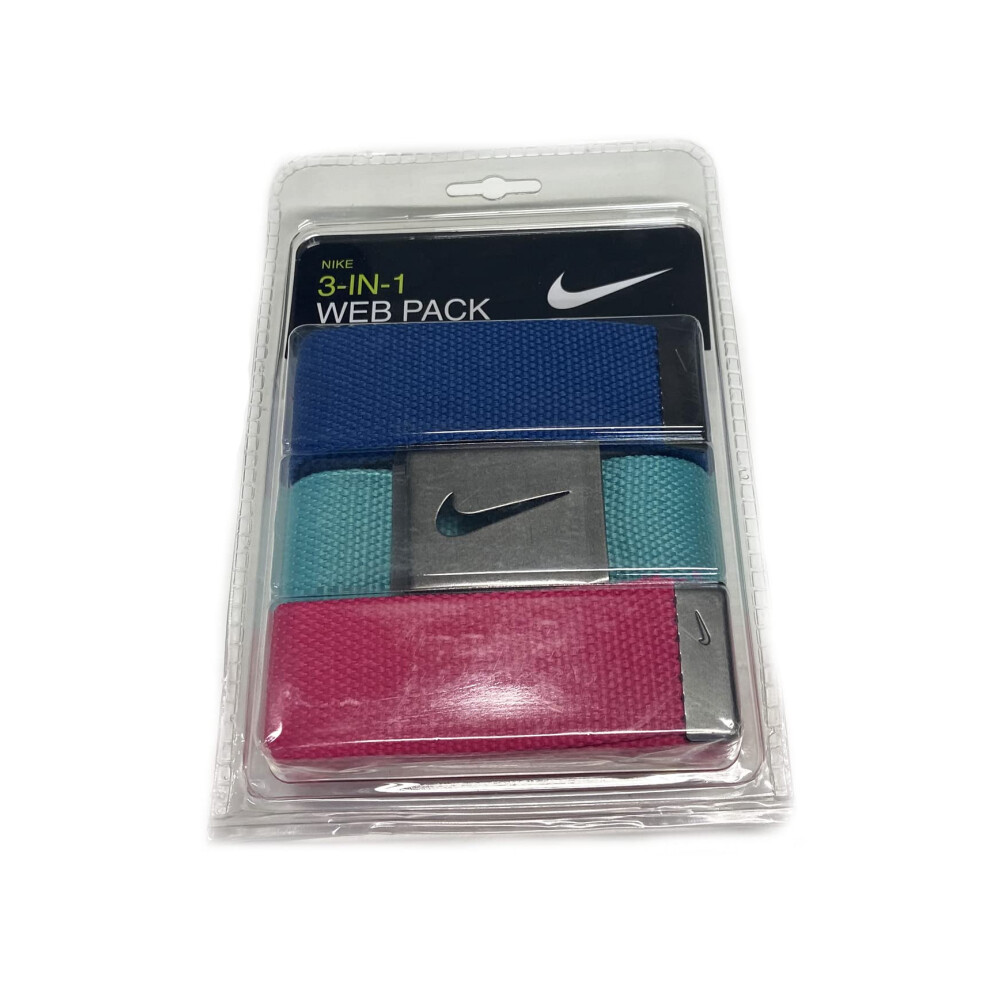 Nike New 3-in-1 Blue/Teal/Pink Golf Web Belt Pack Cut-to-Length OSFM