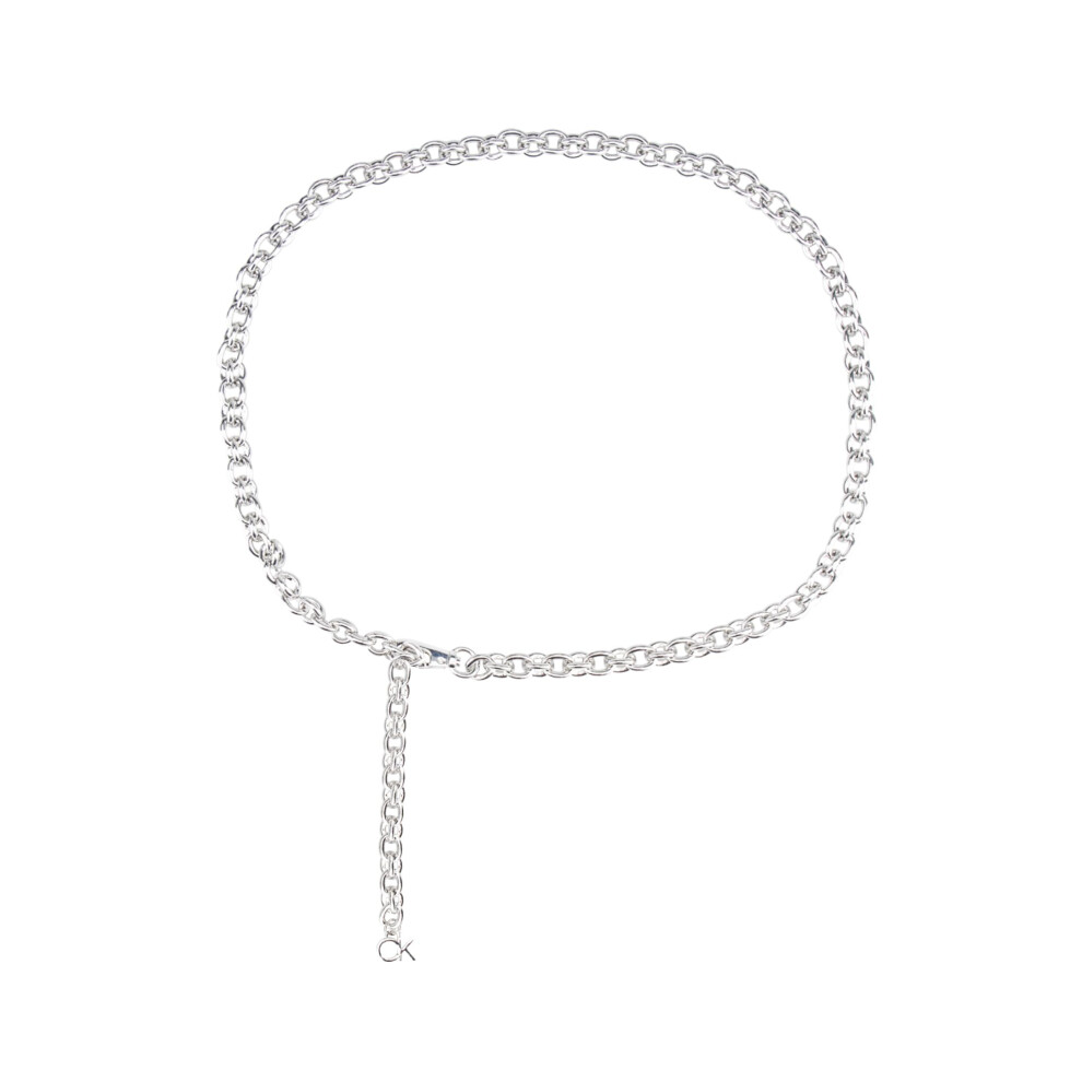 Calvin Klein Women's Chain Belt with Hanging Logo Charm  Silver  Large