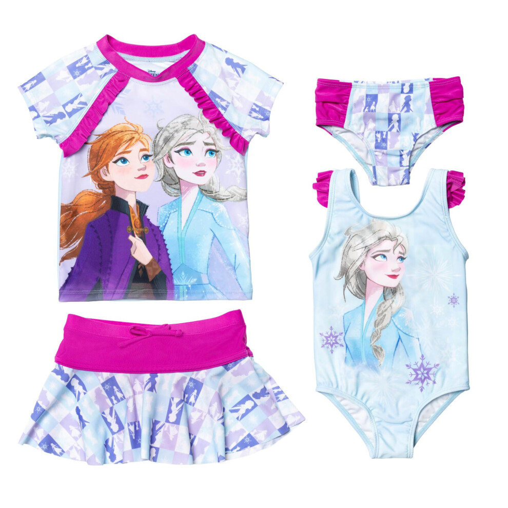 Disney Frozen Elsa Anna Little Girls One Piece Bathing Suit Rash Guard