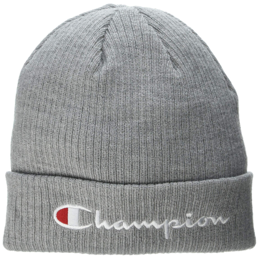 Champion unisex adult Logo Cuff Beanie Cold Weather Hat  Heather Grey