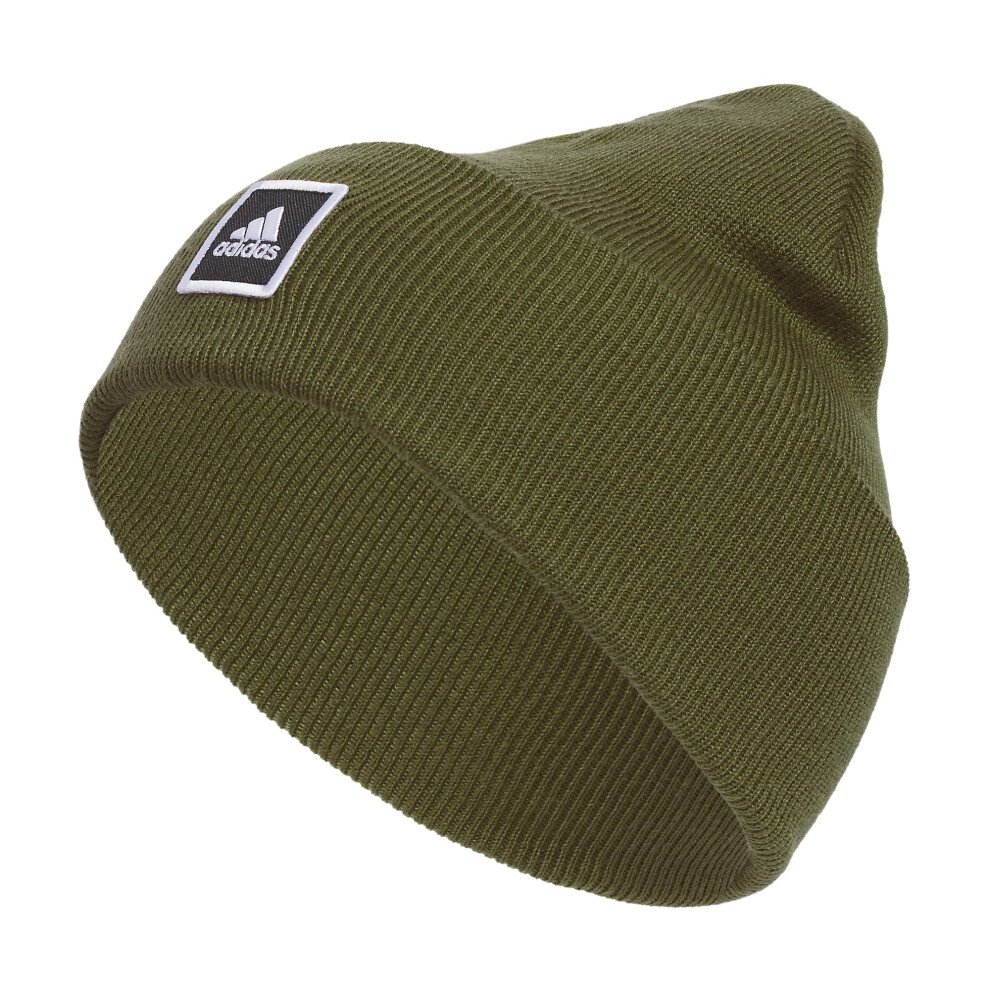 adidas Men's Wide Cuff Fold Beanie  Focus Olive Green/Black/White  one