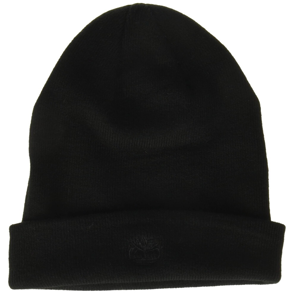 Timberland Men's Cuffed Beanie with Embroidered Logo  Pitch Black  1 S