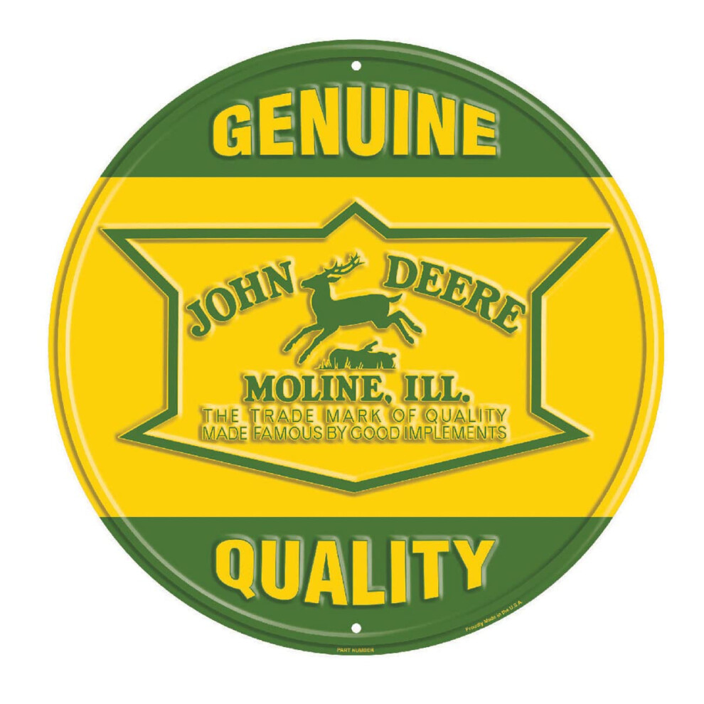 John Deere Round Genuine Quality Sign  12""  Yellow