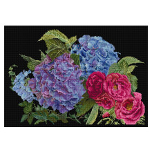 Thea Gouverneur - Räkna Korsstygns Kit - Hortensia & Ros - Aida Svart - 18 Trådar - Broderikit för Vuxna