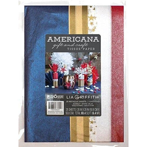 Pacote de papel de seda para artesanato e presente Lia Griffith Americana 20 polegadas por 20 polegadas 25 folhas (0051116LG)