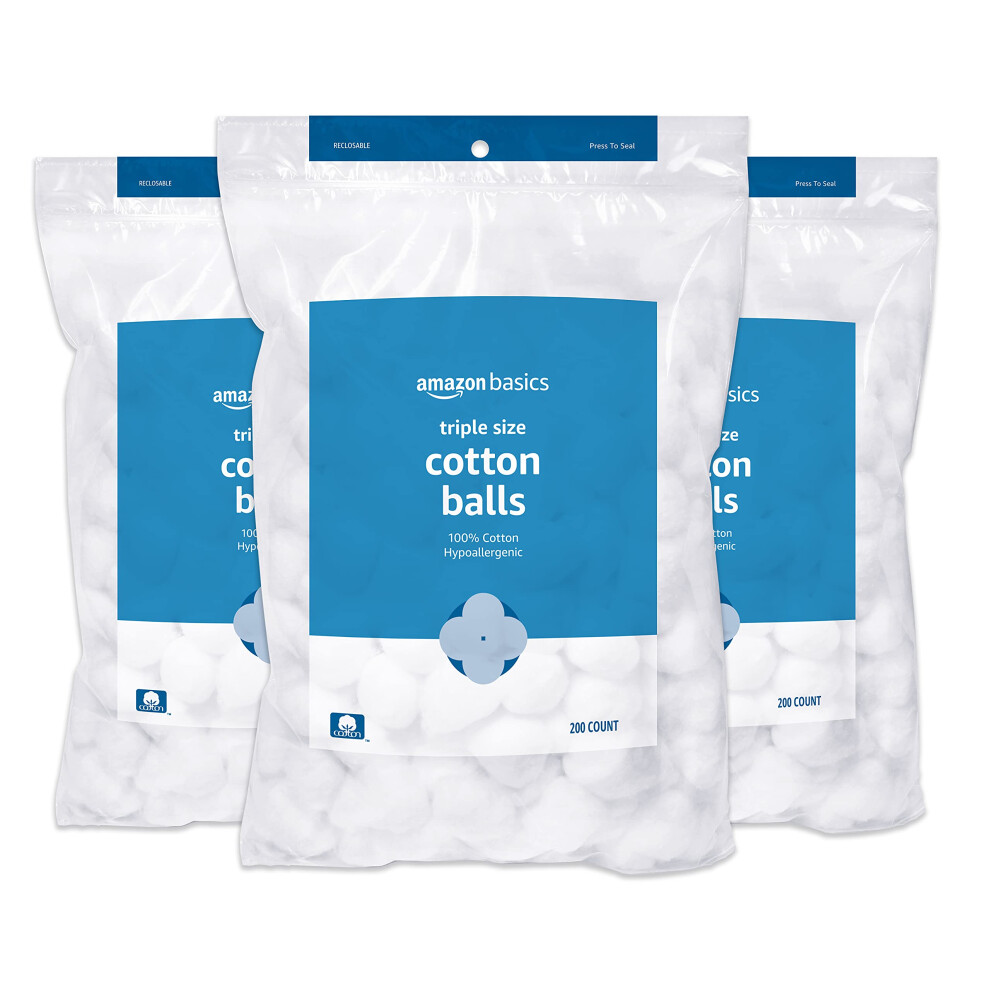 Amazon Basics Cotton Balls  600 Count (3 Packs of 200) (Previously Solimo)