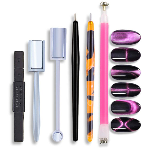 SILPECWEE 6-teiliges Nagelkunst Magnetstift-Set 3D Katzenaugen Design