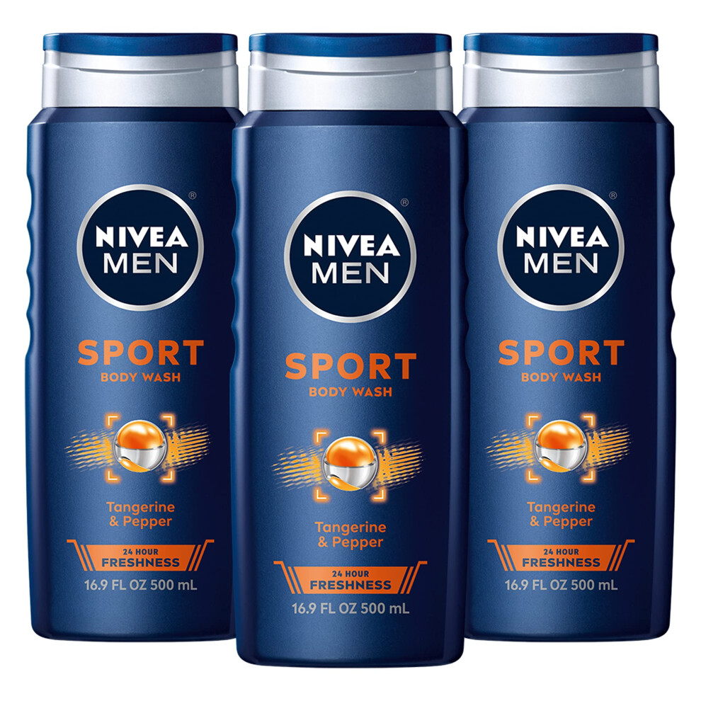 Nivea Men Sport Body Wash with Revitalizing Minerals  3 Pack of 16.9 Fl Oz Bottles