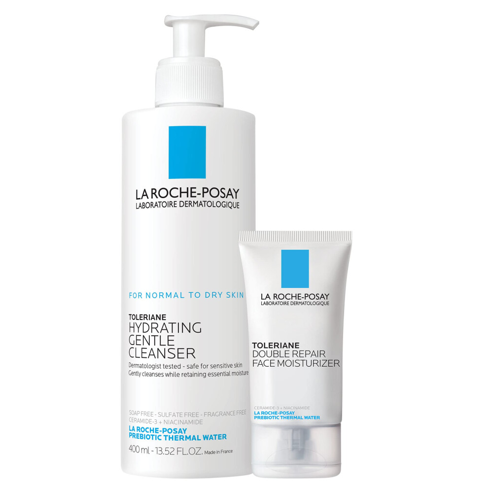 La Roche-Posay Toleraine Skin Care Set | Double Repair Face Moisturizer 40ml & Hydrating Gentle Cleanser 400ml | Oil Free Moisturizer & Face